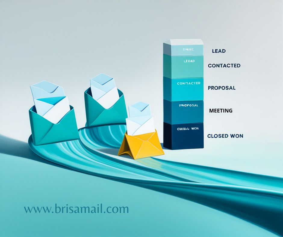 Emails fluyendo hacia un pipeline de ventas en BrisaMail